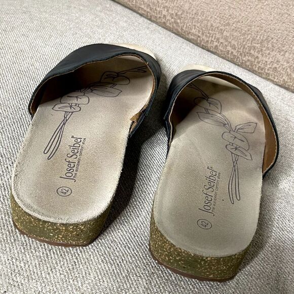 Josef Seibel Sandals US 11 EU 42 Tonga 51 Slides Slip-On Shoes Black Leather - Picture 4 of 10